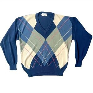 VTG Smiths Of Bermuda Sweater Men’s M Argyle V Neck Blue Cotton Pullover Prep